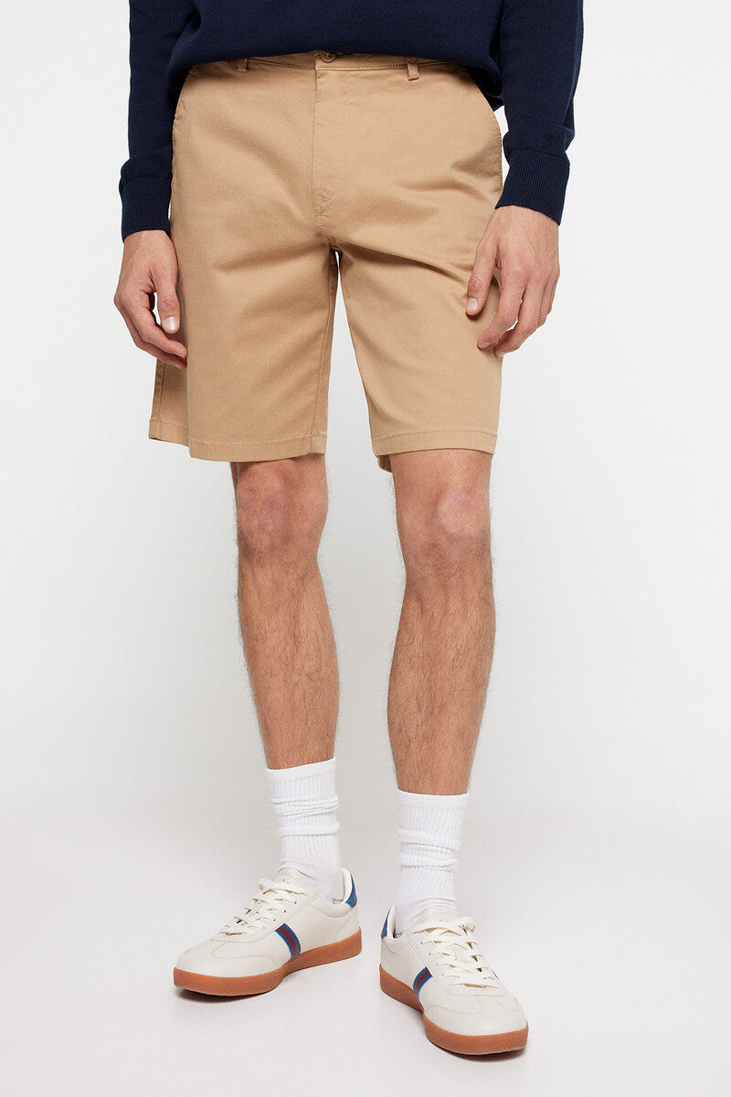 Springfield Coloured comfort fit Bermuda shorts - Beige 1 Shaws Department Stores