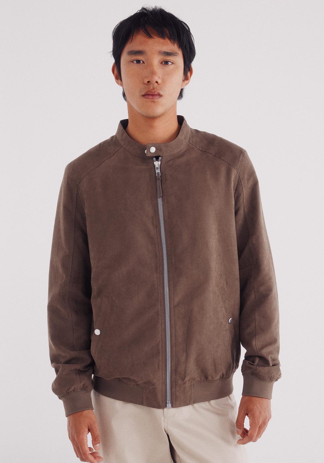 Micro Perforated Suede Effect Jacket - Brown