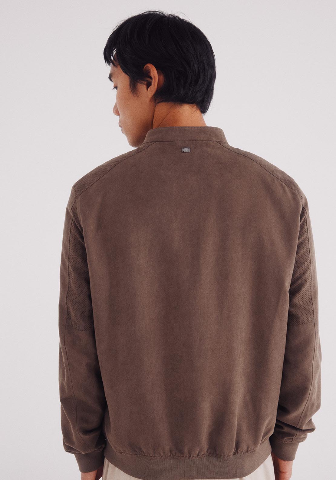 Micro Perforated Suede Effect Jacket - Brown