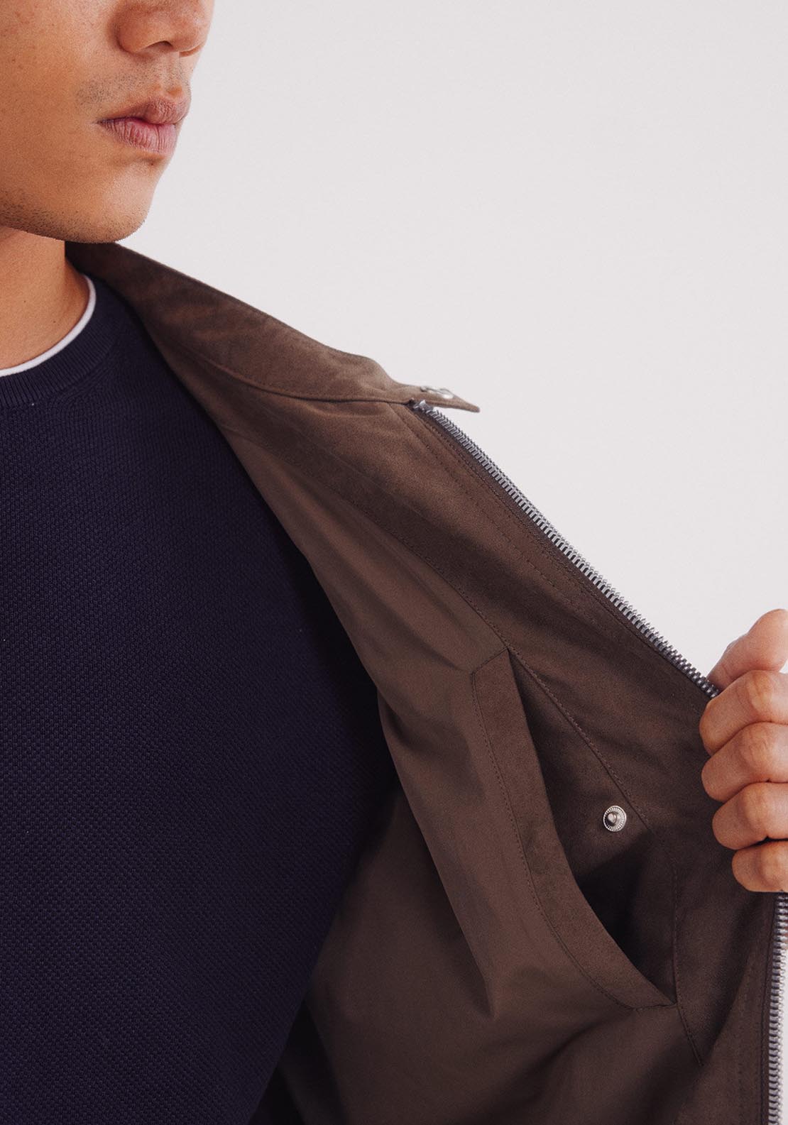 Micro Perforated Suede Effect Jacket - Brown