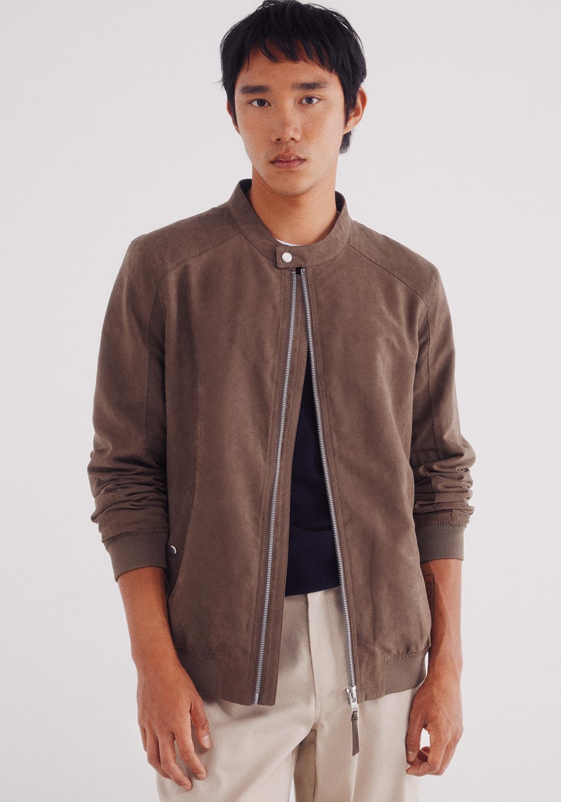Micro Perforated Suede Effect Jacket - Brown