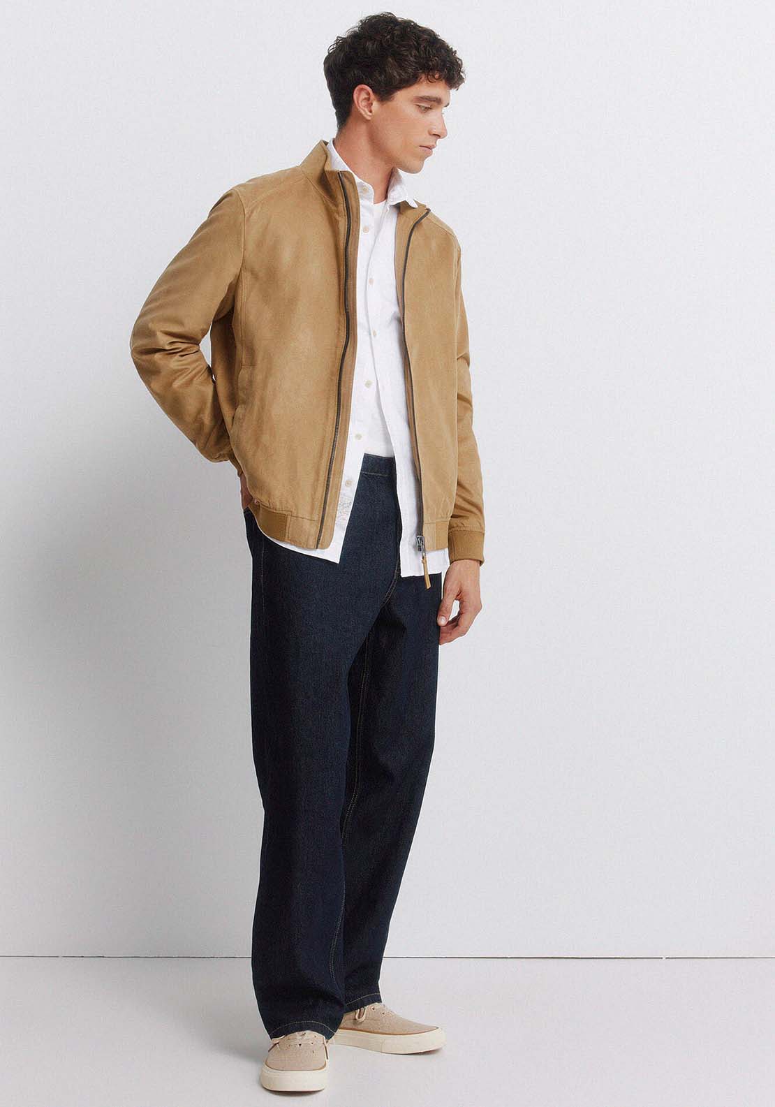 Faux Suede Jacket - Beige/camel