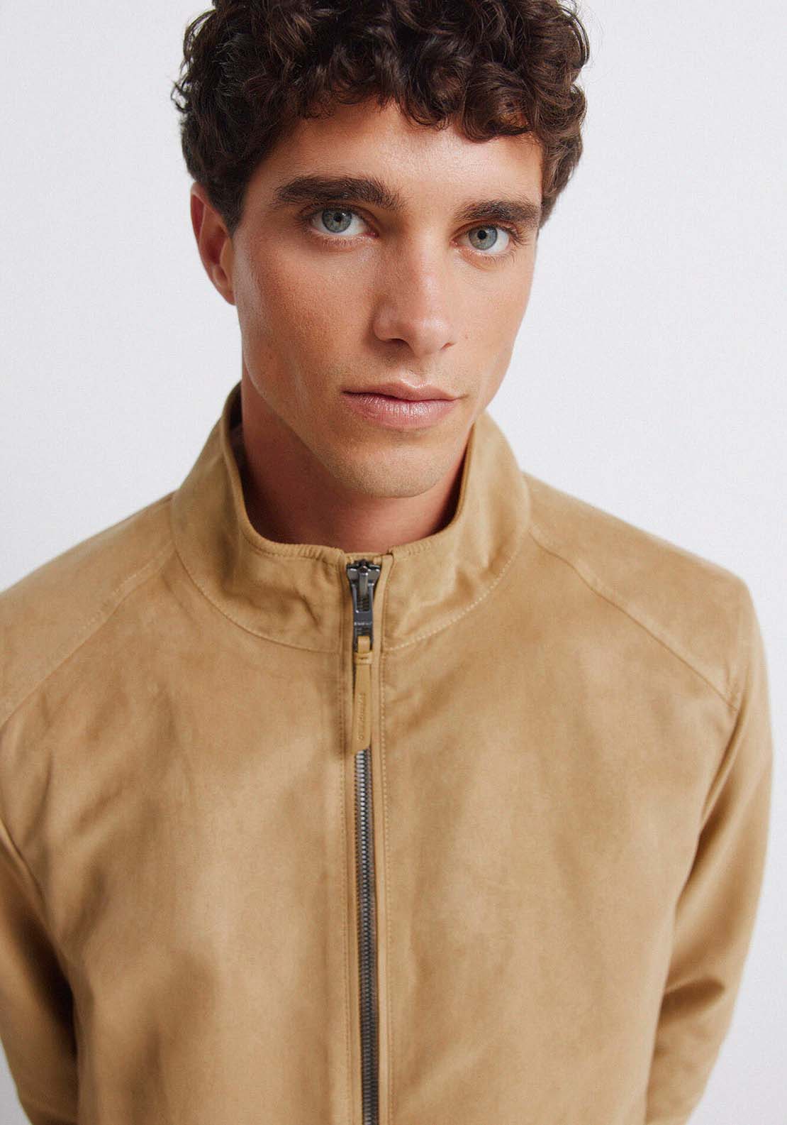 Faux Suede Jacket - Beige/camel