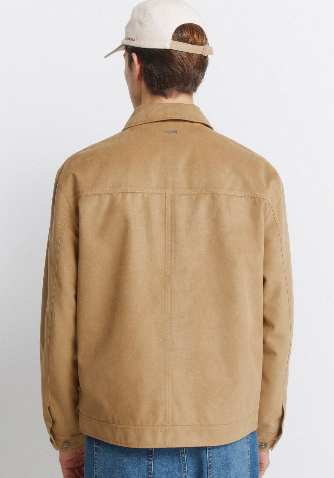Faux Suede Trucker Jacket - Beige/camel