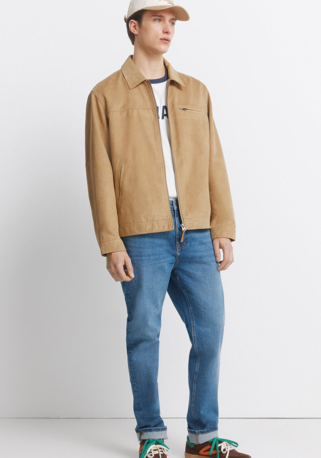 Faux Suede Trucker Jacket - Beige/camel
