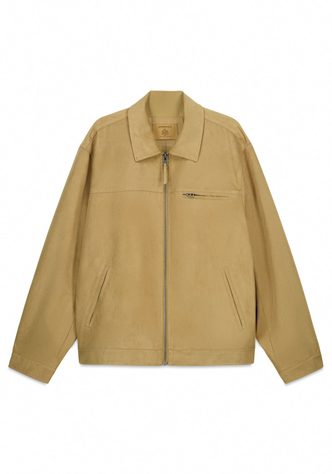Faux Suede Trucker Jacket - Beige/camel