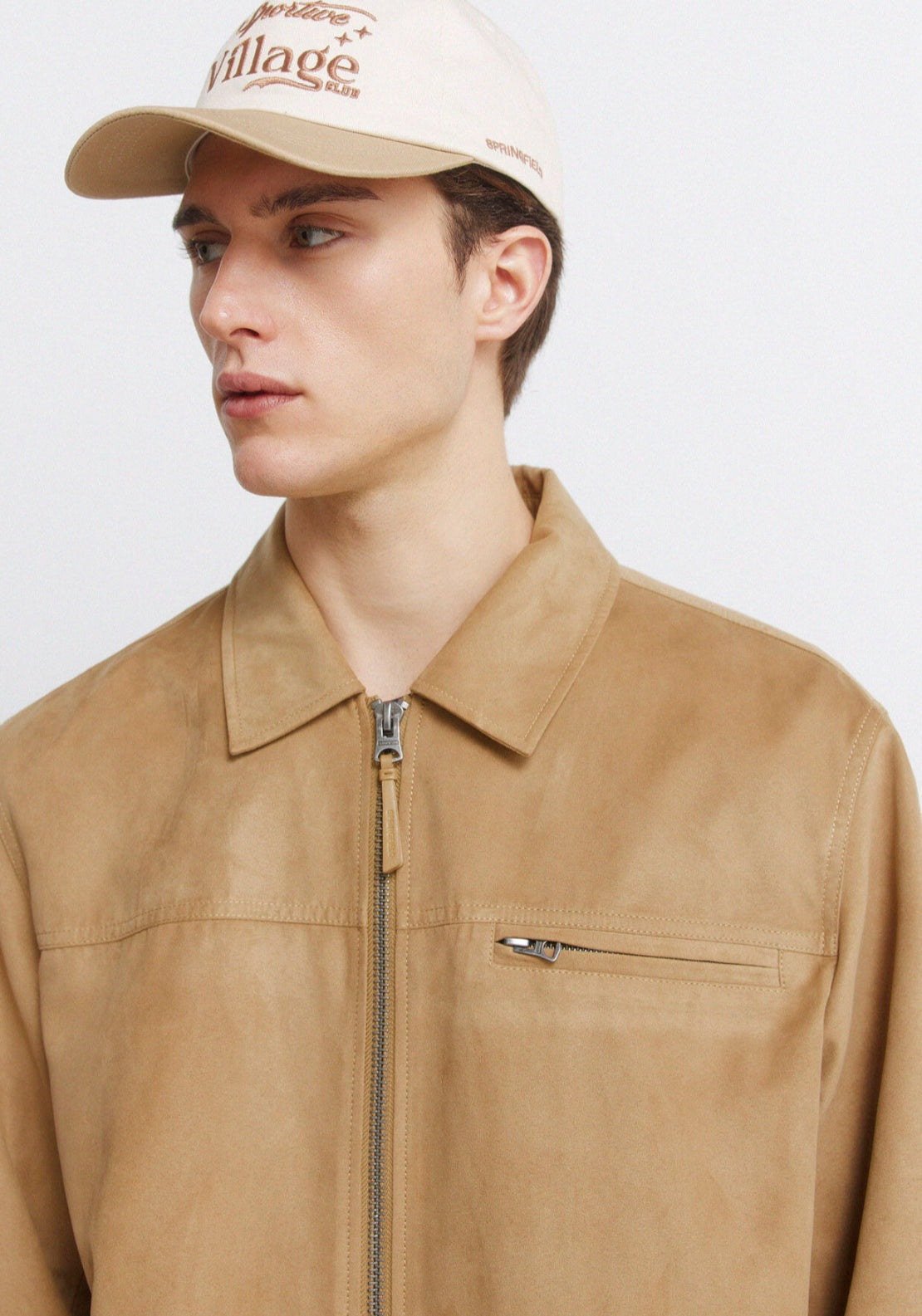 Faux Suede Trucker Jacket - Beige/camel