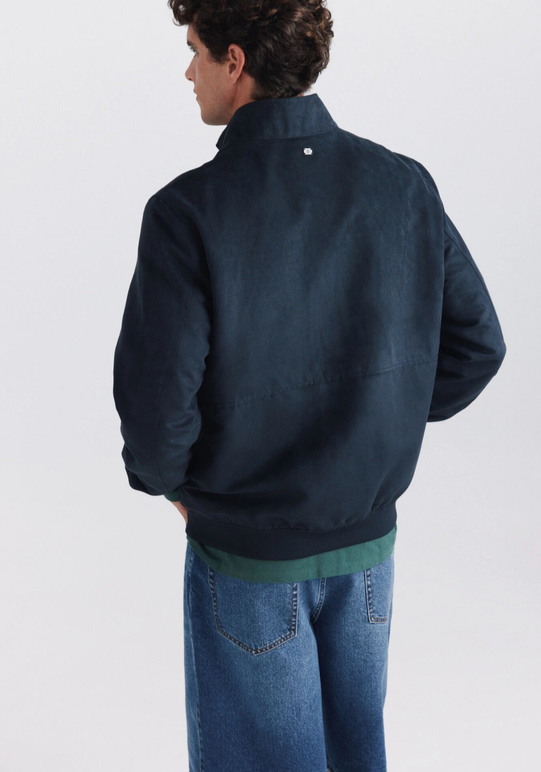 Suede Funnel Jacket - Blue