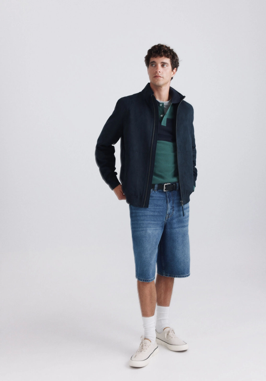 Suede Funnel Jacket - Blue