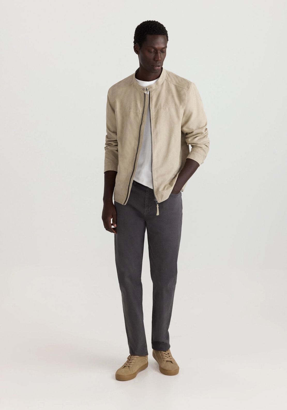 Suede Biker Jacket - Beige