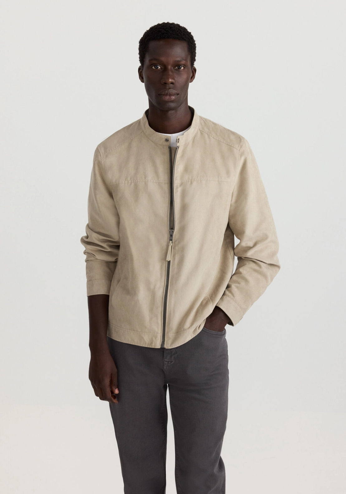 Suede Biker Jacket - Beige