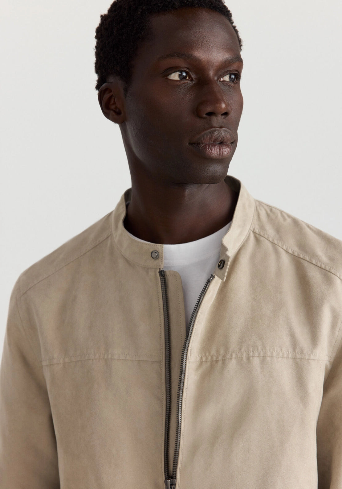 Suede Biker Jacket - Beige