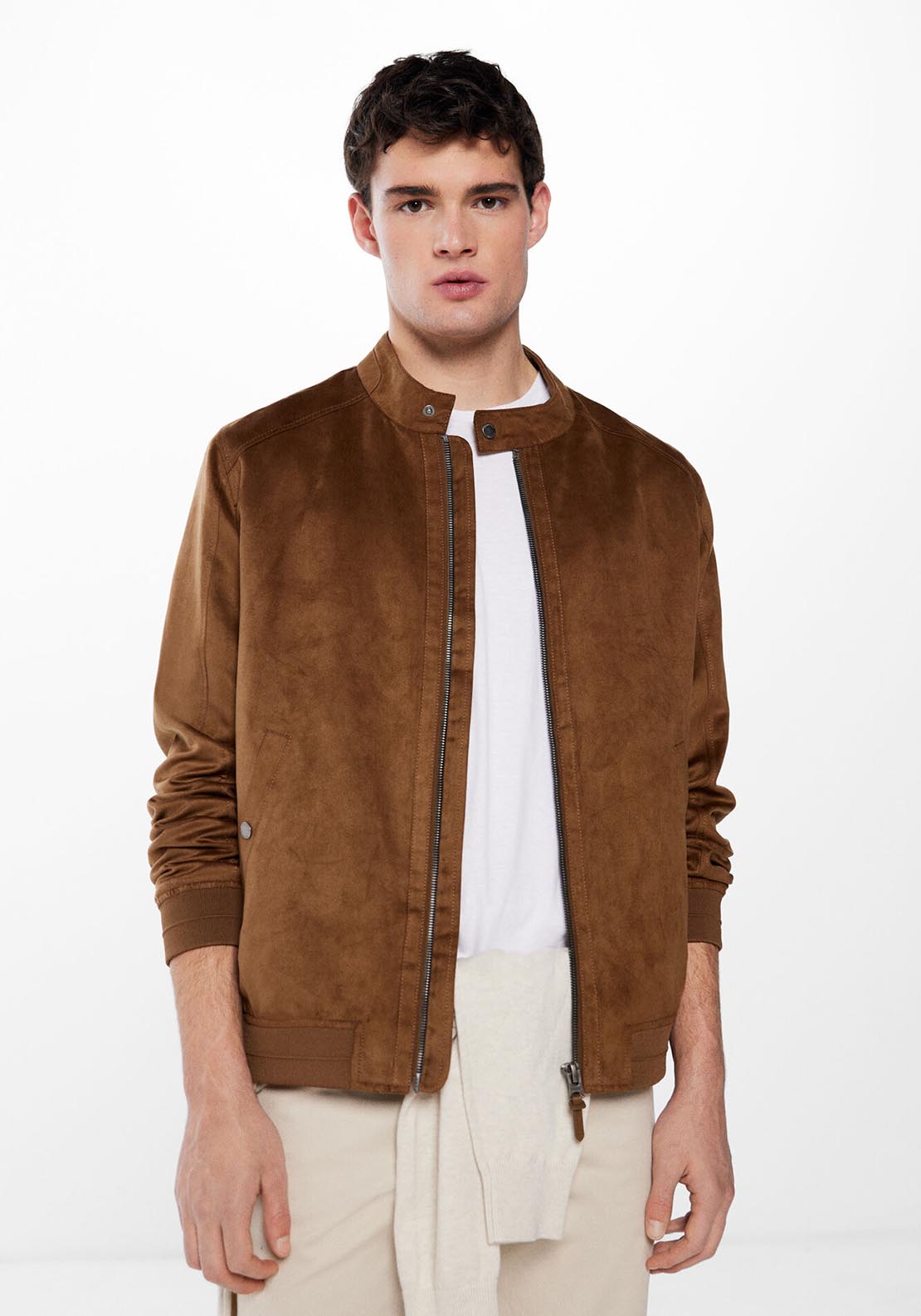 Springfield Faux suede jacket - Tan 1 Shaws Department Stores