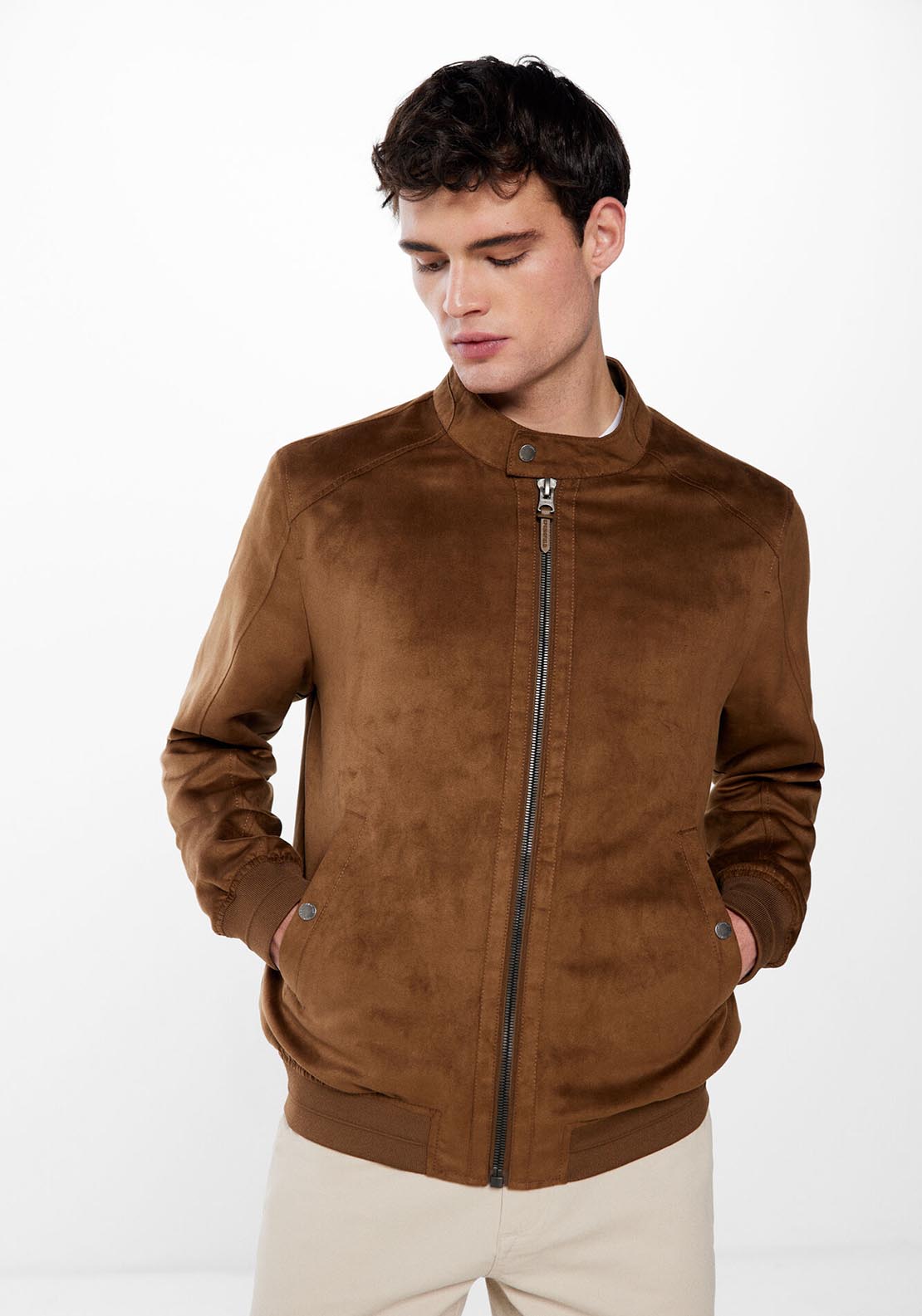 Springfield Faux suede jacket - Tan 2 Shaws Department Stores