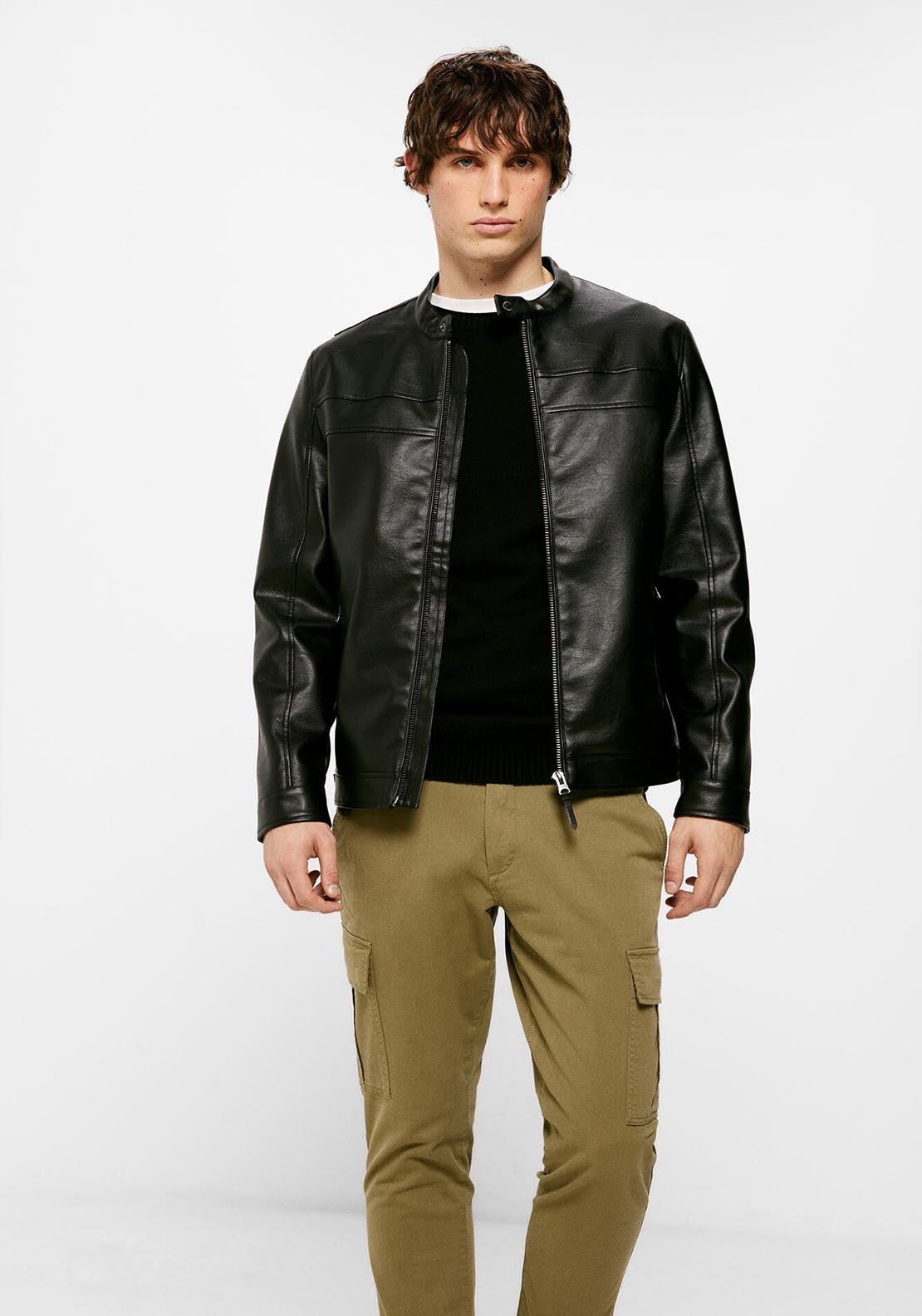 Springfield Faux leather biker jacket - Black 1 Shaws Department Stores