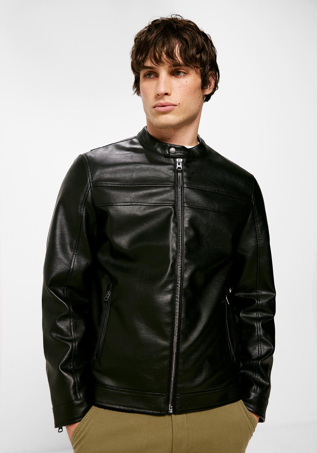 Springfield Faux leather biker jacket - Black 5 Shaws Department Stores