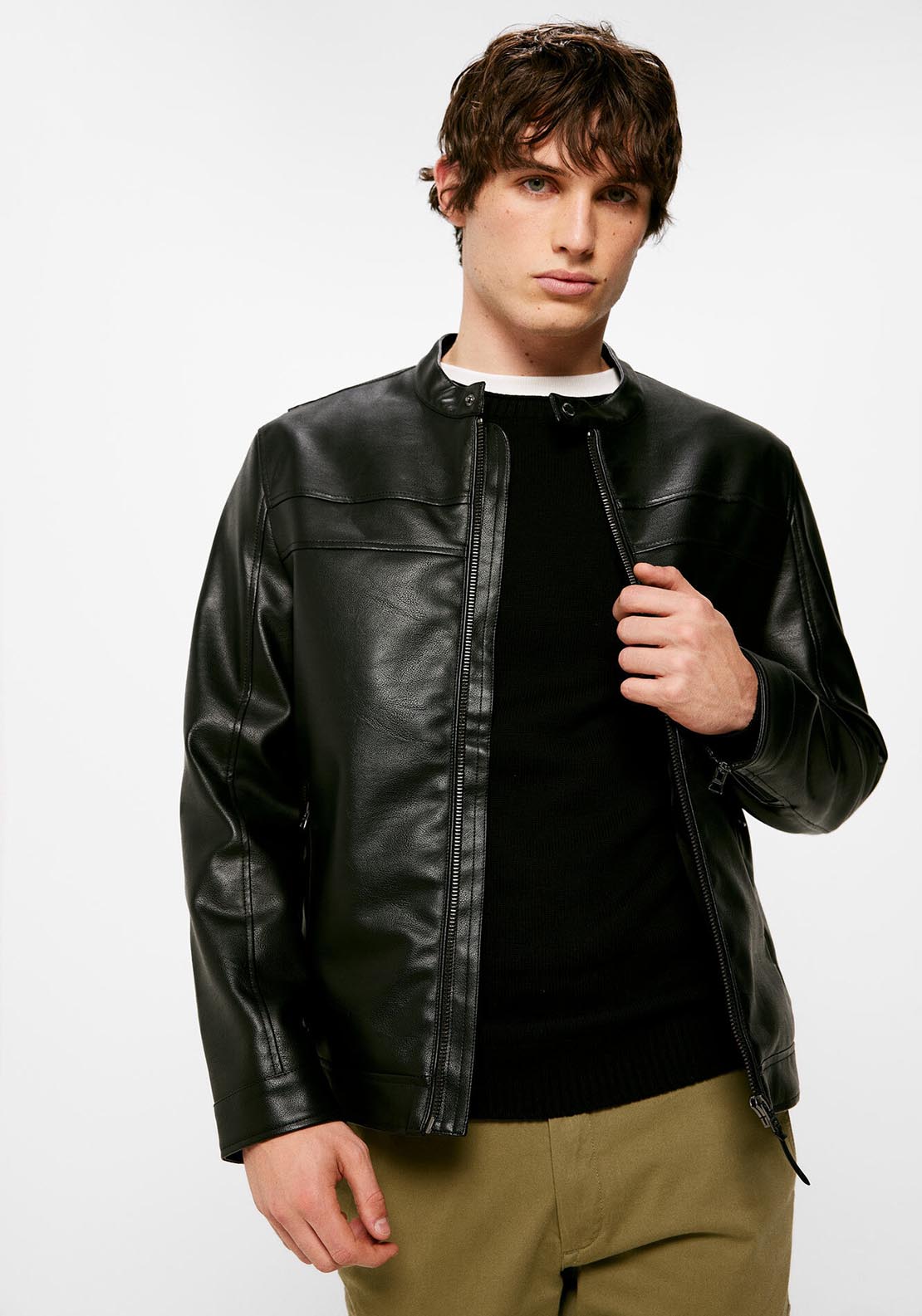 Springfield Faux leather biker jacket - Black 2 Shaws Department Stores