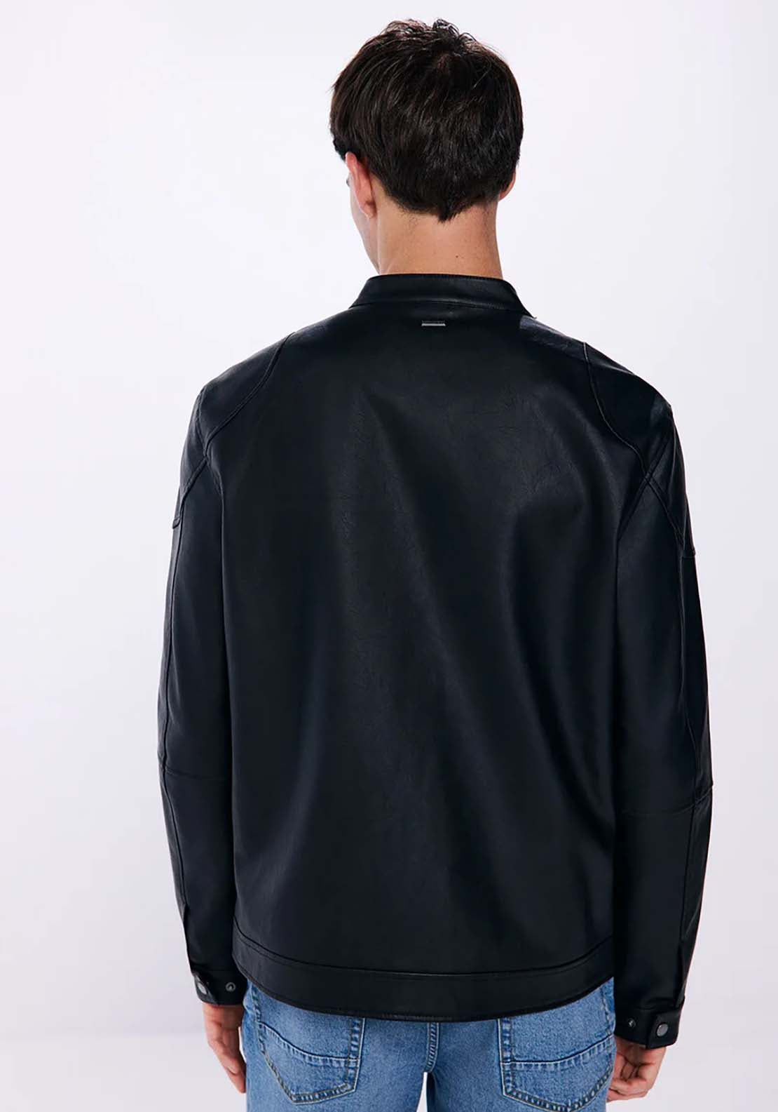 Springfield Faux leather biker jacket - Black 2 Shaws Department Stores