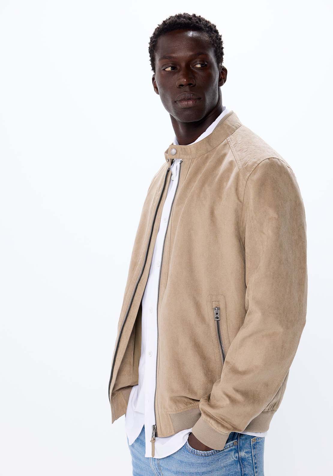 Springfield Faux suede jacket - Sand 1 Shaws Department Stores