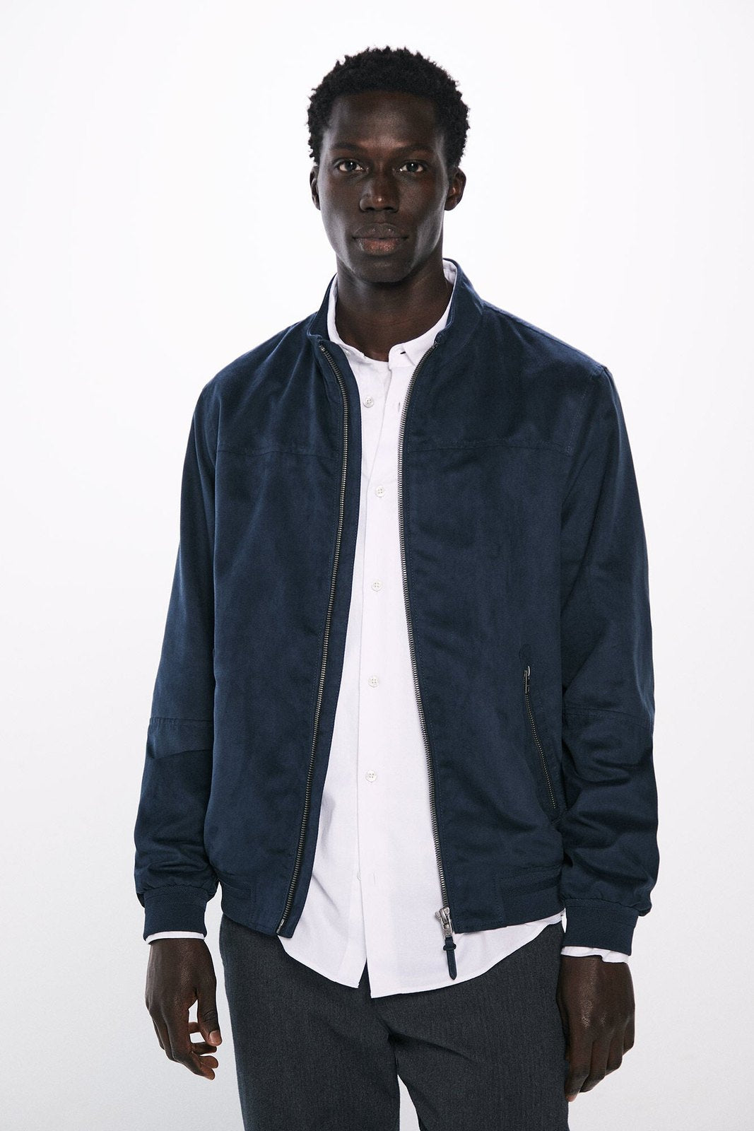 Springfield Faux suede jacket - Blue 1 Shaws Department Stores