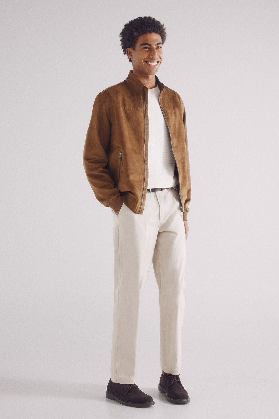Springfield Faux suede jacket - Blue / Camel 2 Shaws Department Stores