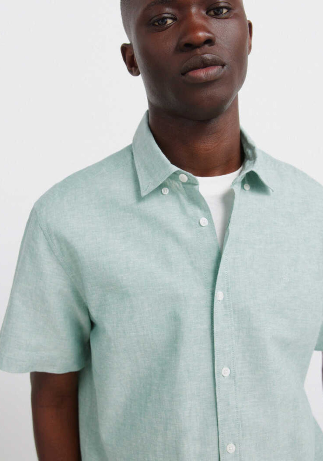 Linen Blend Short Sleeve Shirt - Green