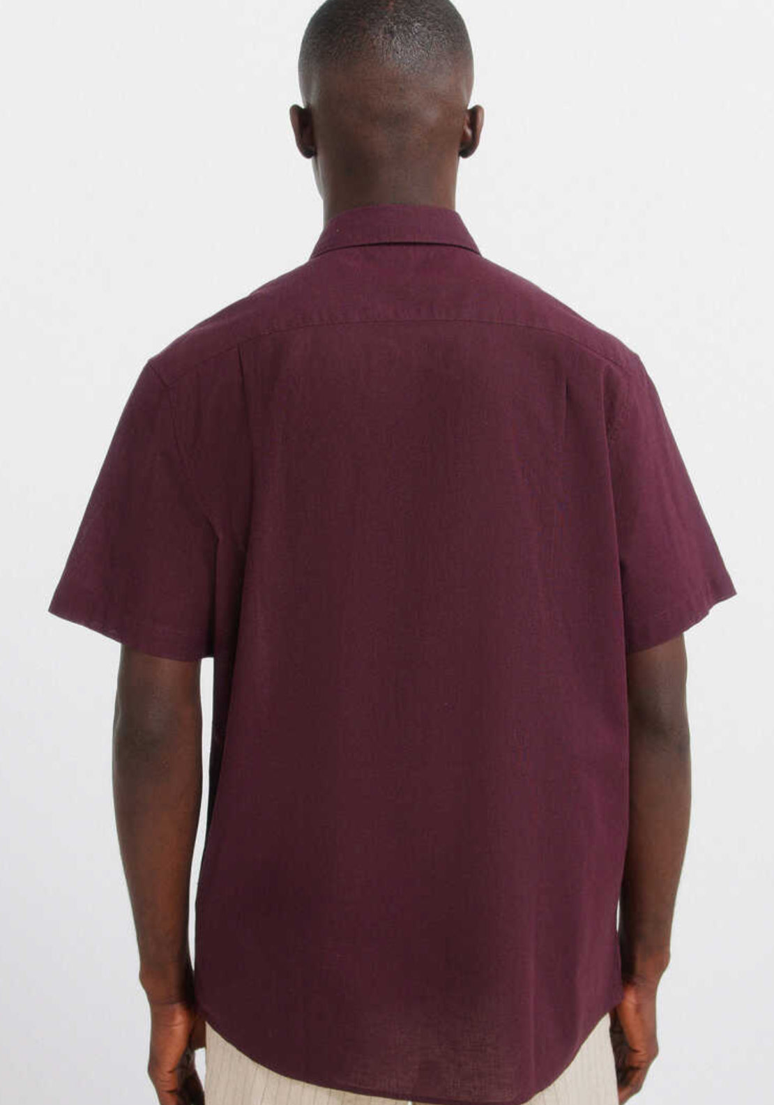 Linen Blend Short Sleeve Shirt - Red