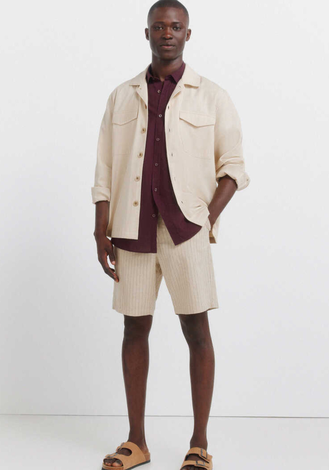 Linen Blend Short Sleeve Shirt - Red