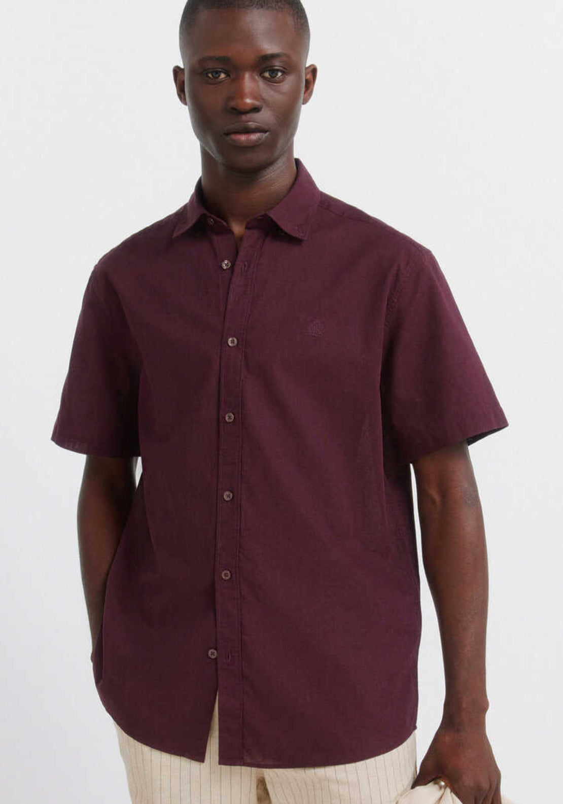 Linen Blend Short Sleeve Shirt - Red