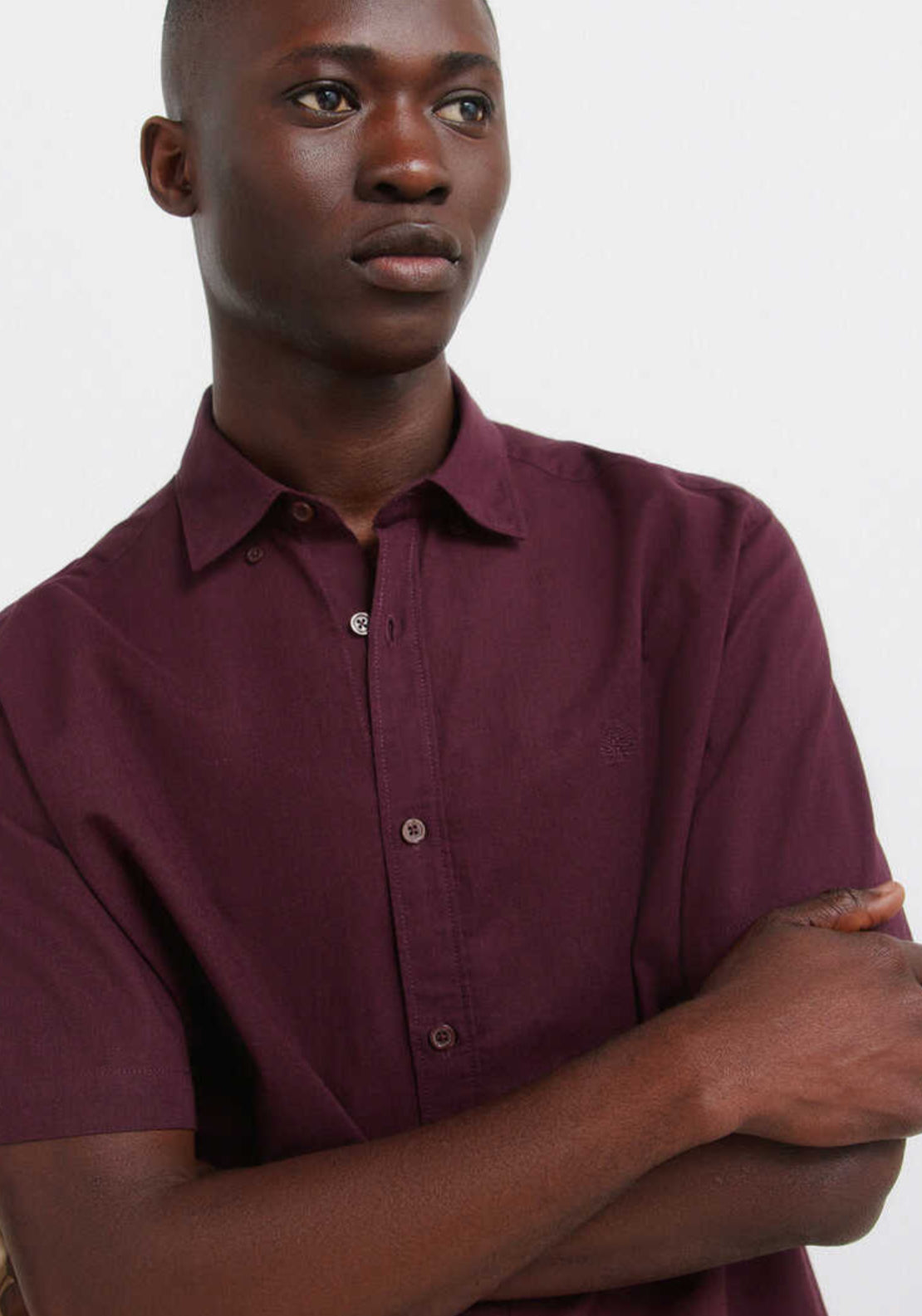 Linen Blend Short Sleeve Shirt - Red