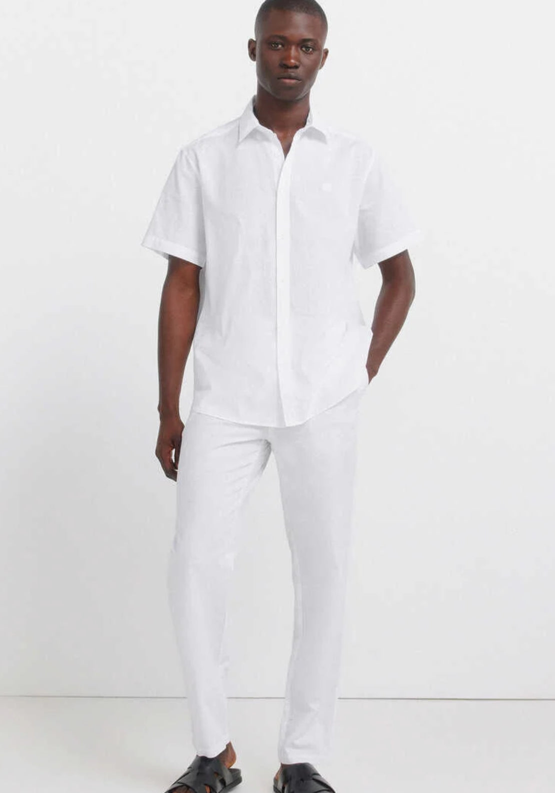 Linen Blend Short Sleeve Shirt - White