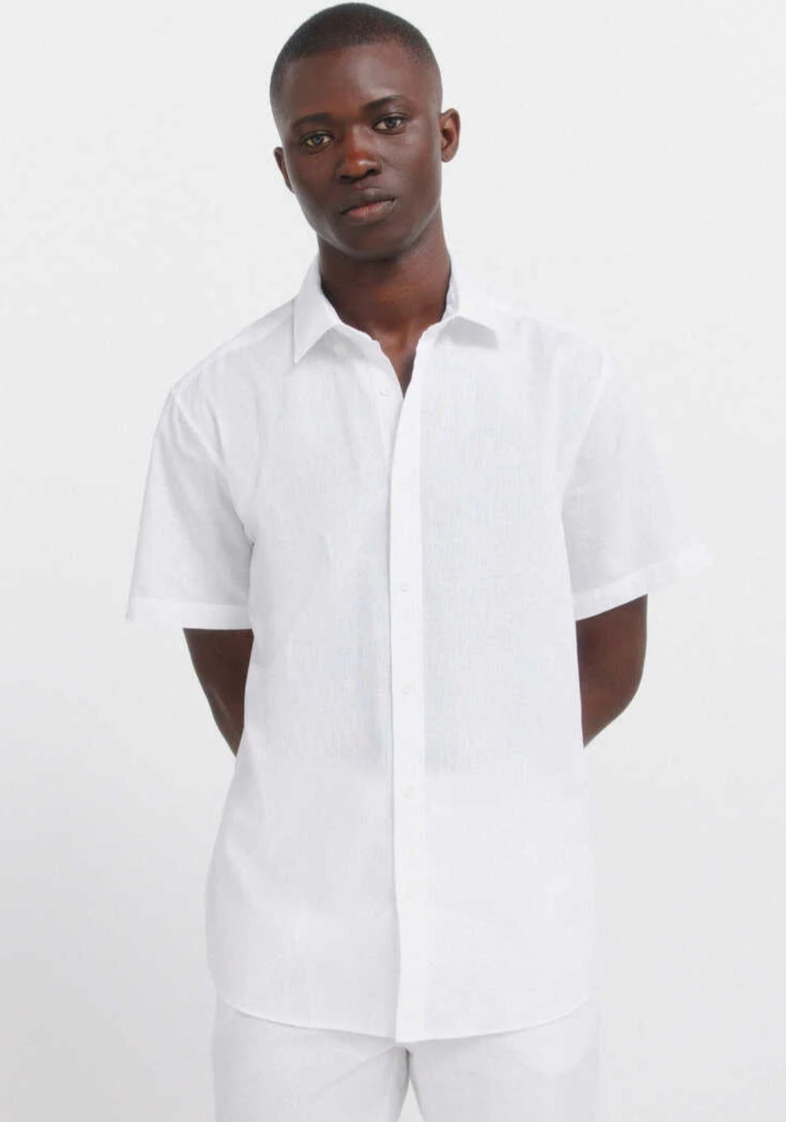 Linen Blend Short Sleeve Shirt - White