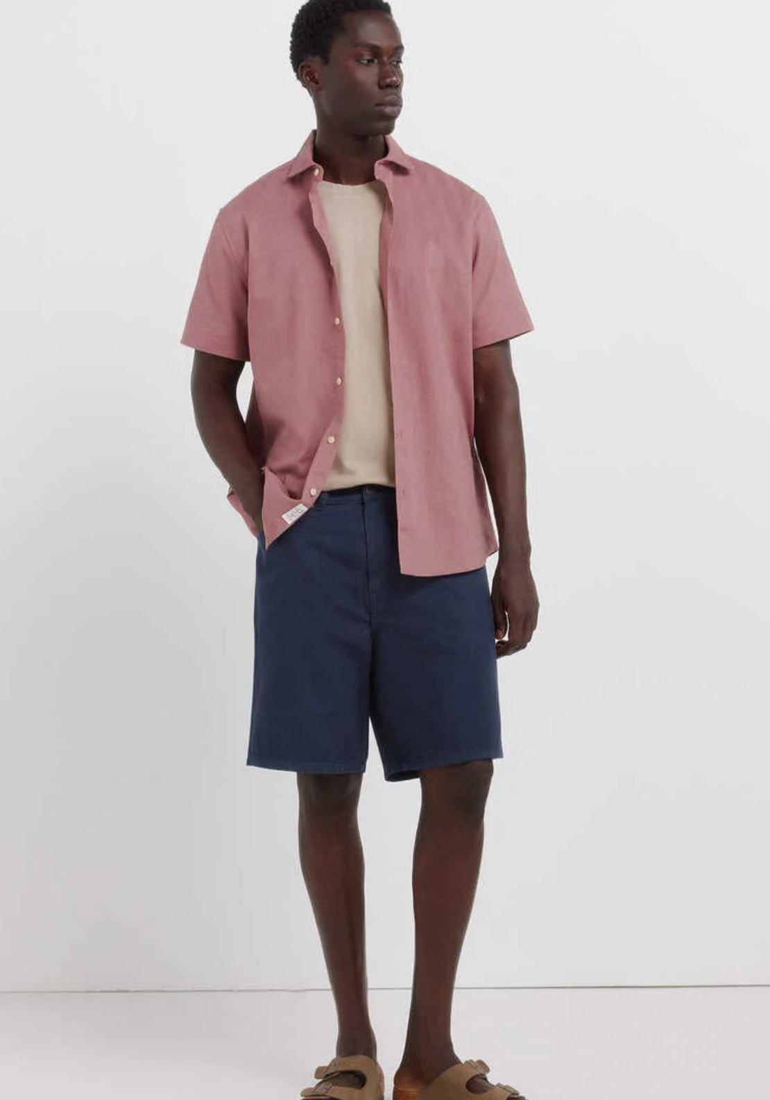 Linen Blend Short Sleeve Shirt - Orange