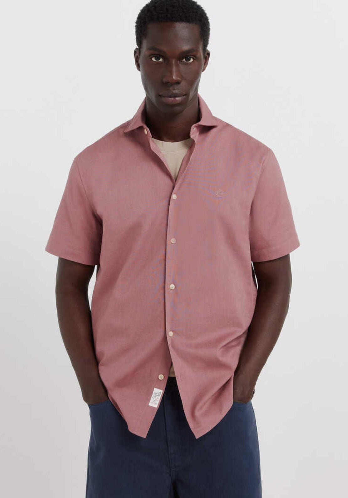 Linen Blend Short Sleeve Shirt - Orange