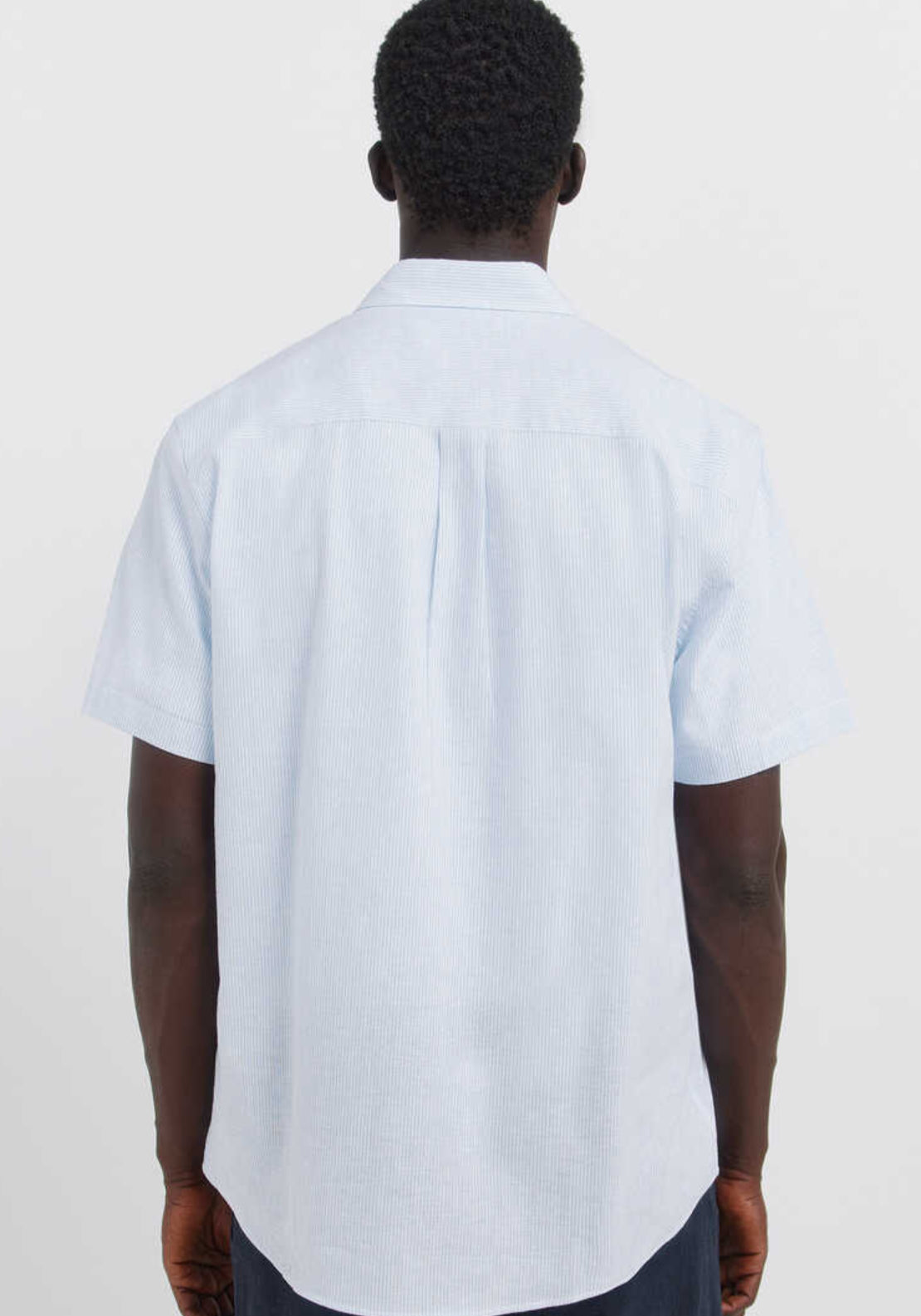 Striped Linen Blend Short Sleeve Shirt - Blue