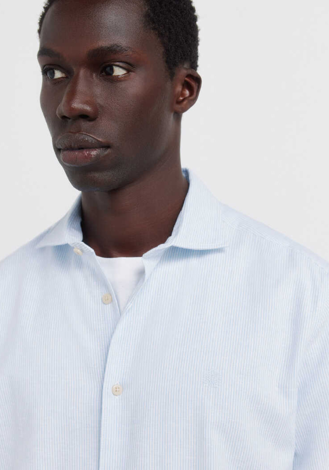Striped Linen Blend Short Sleeve Shirt - Blue