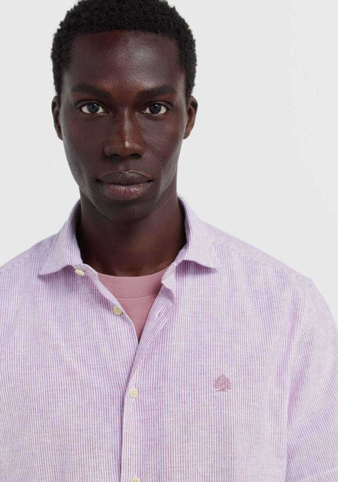 Striped Linen Blend Short Sleeve Shirt - Purple