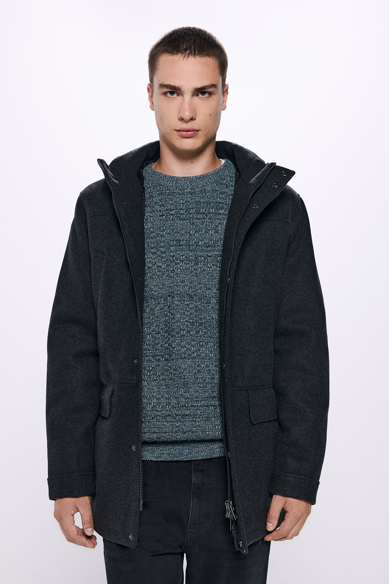 Springfield Hooded Faux Wool Parka - Grey 2 Shaws Department Stores