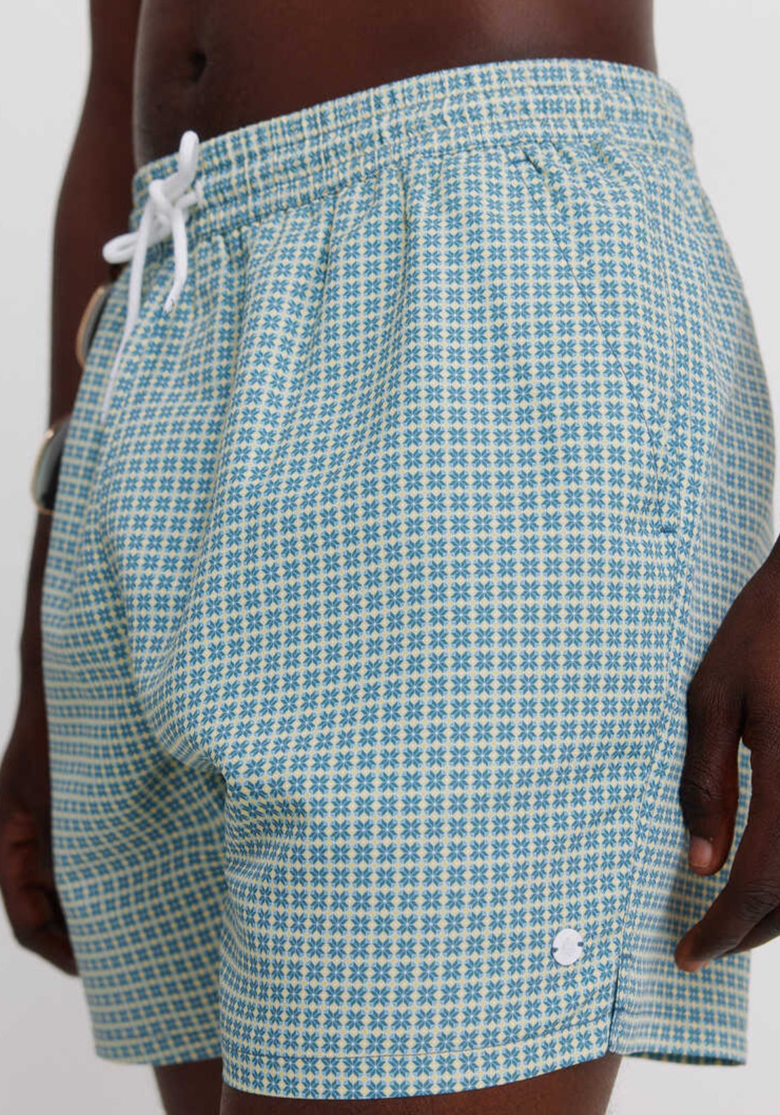 Geometric Print Zip Pocket Swim Shorts - Blue