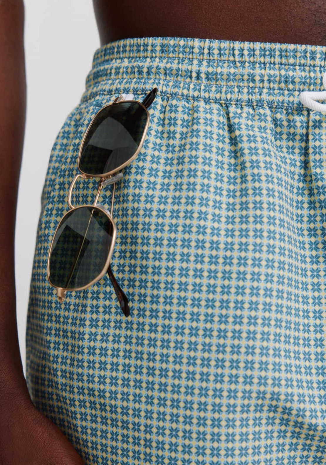 Geometric Print Zip Pocket Swim Shorts - Blue