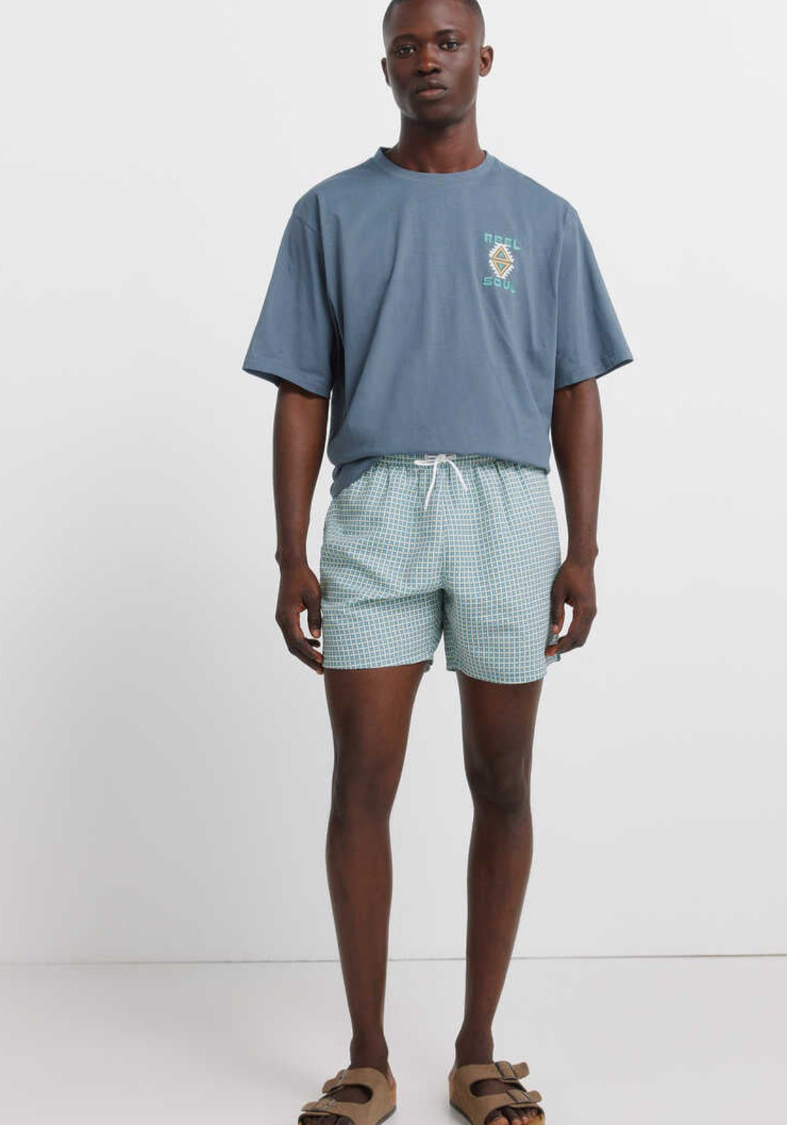 Geometric Print Zip Pocket Swim Shorts - Blue
