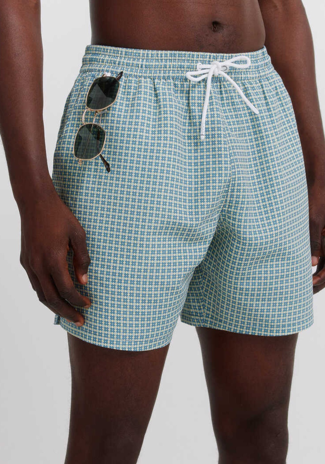 Geometric Print Zip Pocket Swim Shorts - Blue