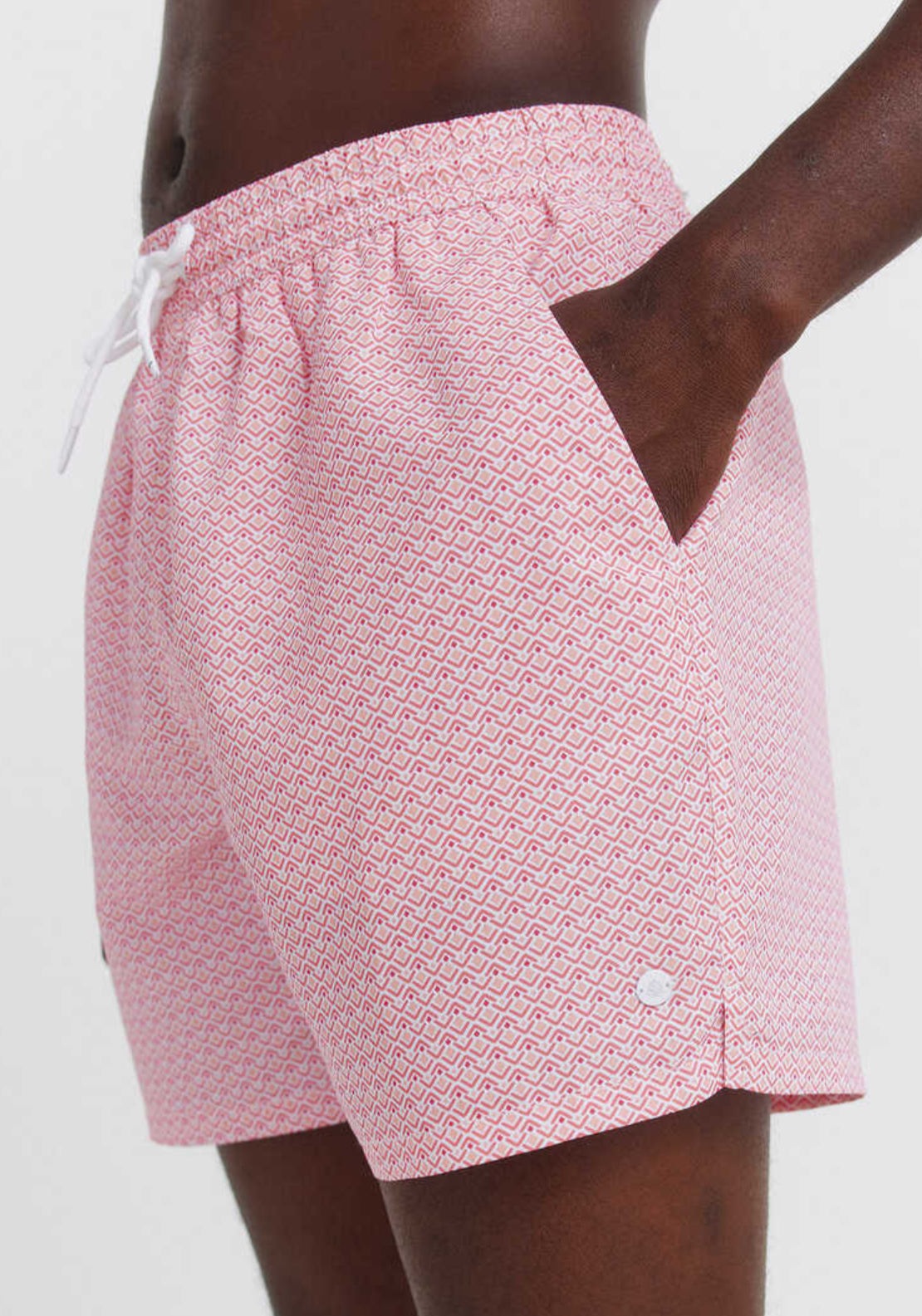Geometric Print Zip Pocket Swim Shorts - Red