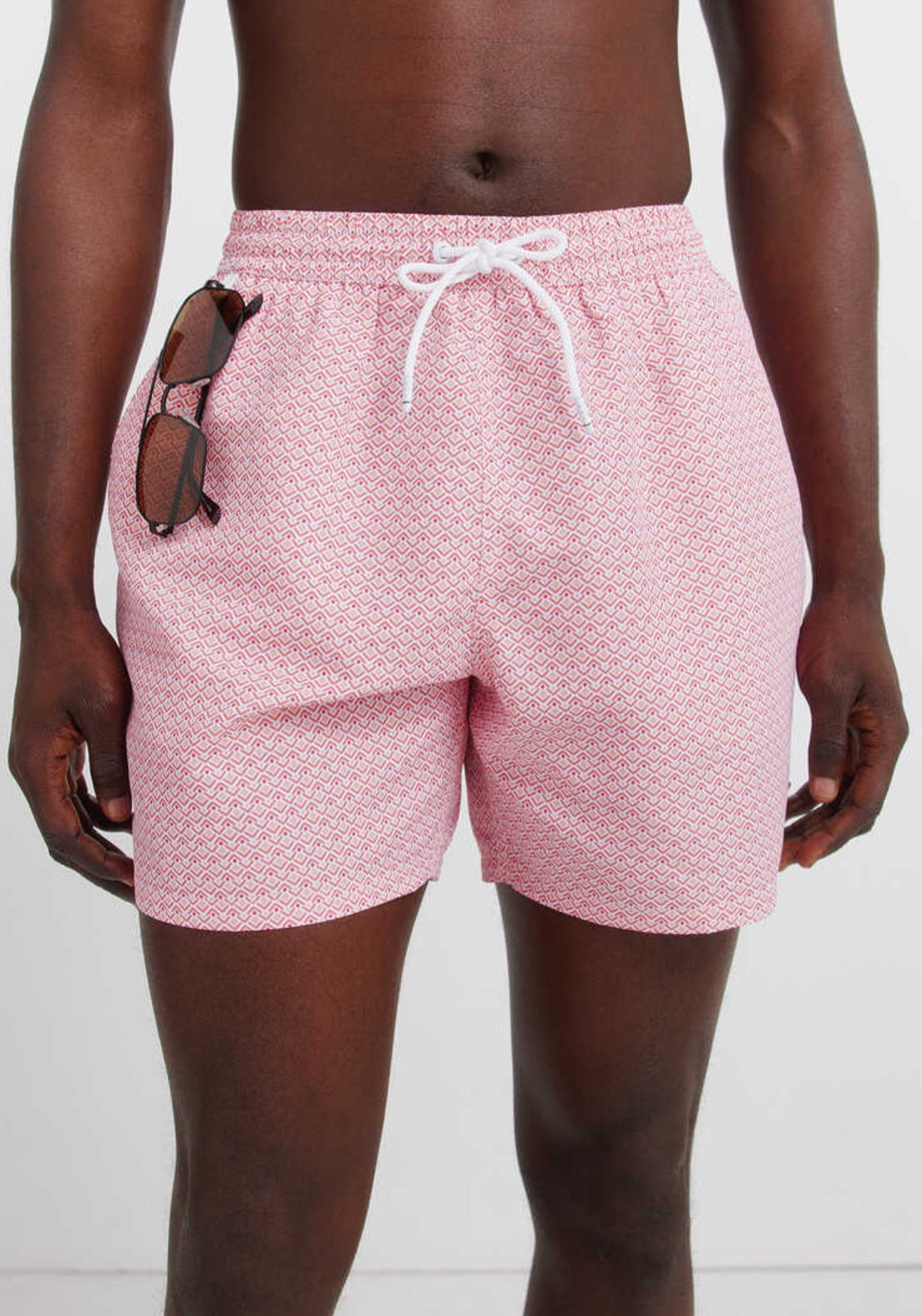 Geometric Print Zip Pocket Swim Shorts - Red