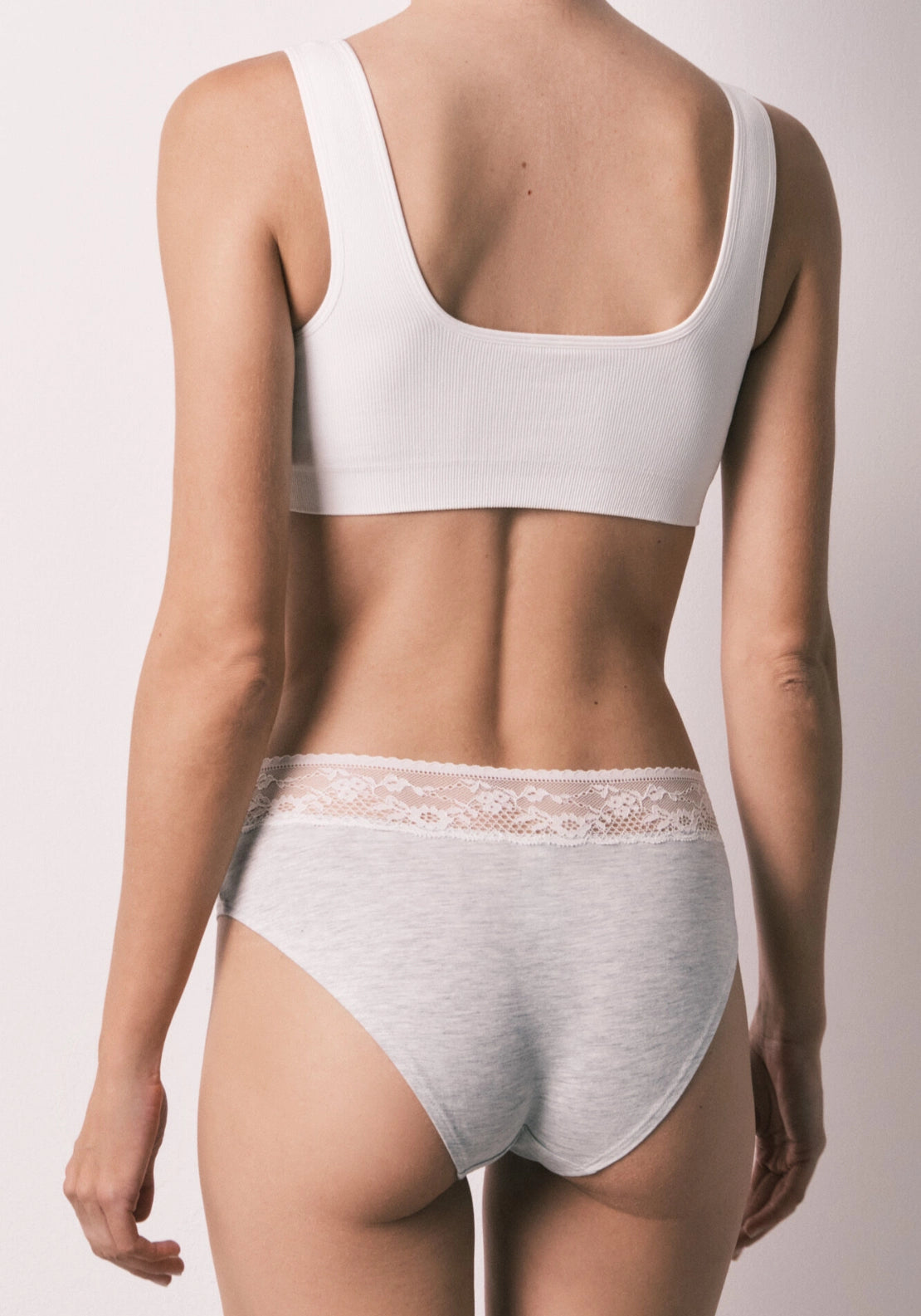 Cotton &amp; Lace Full Briefs - Grey