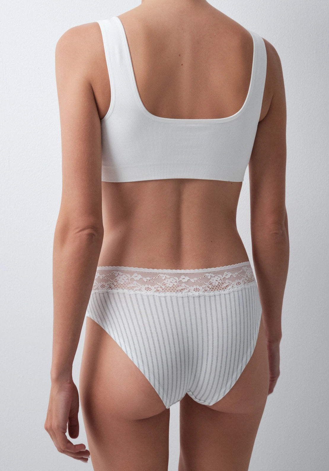 Cotton Briefs Lace And Stripes - White