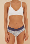 Cotton Full Panty With Floral Lace - Blue
