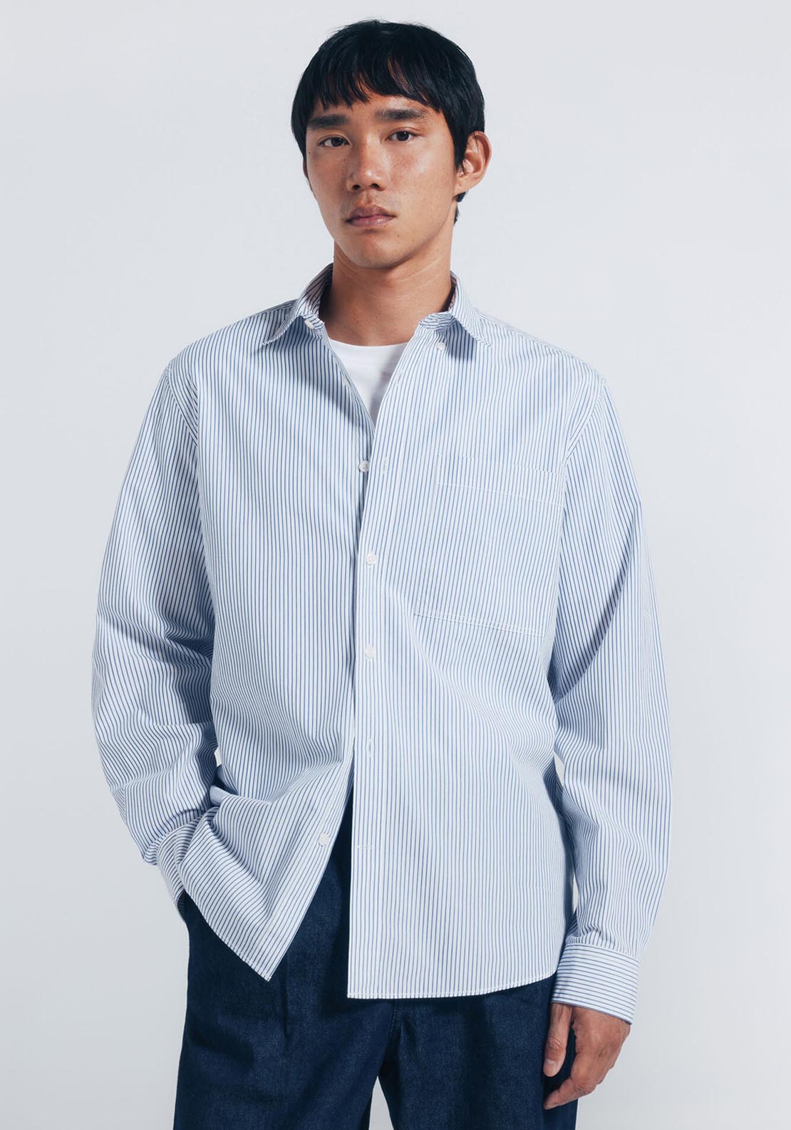 Striped Poplin Shirt - Blue