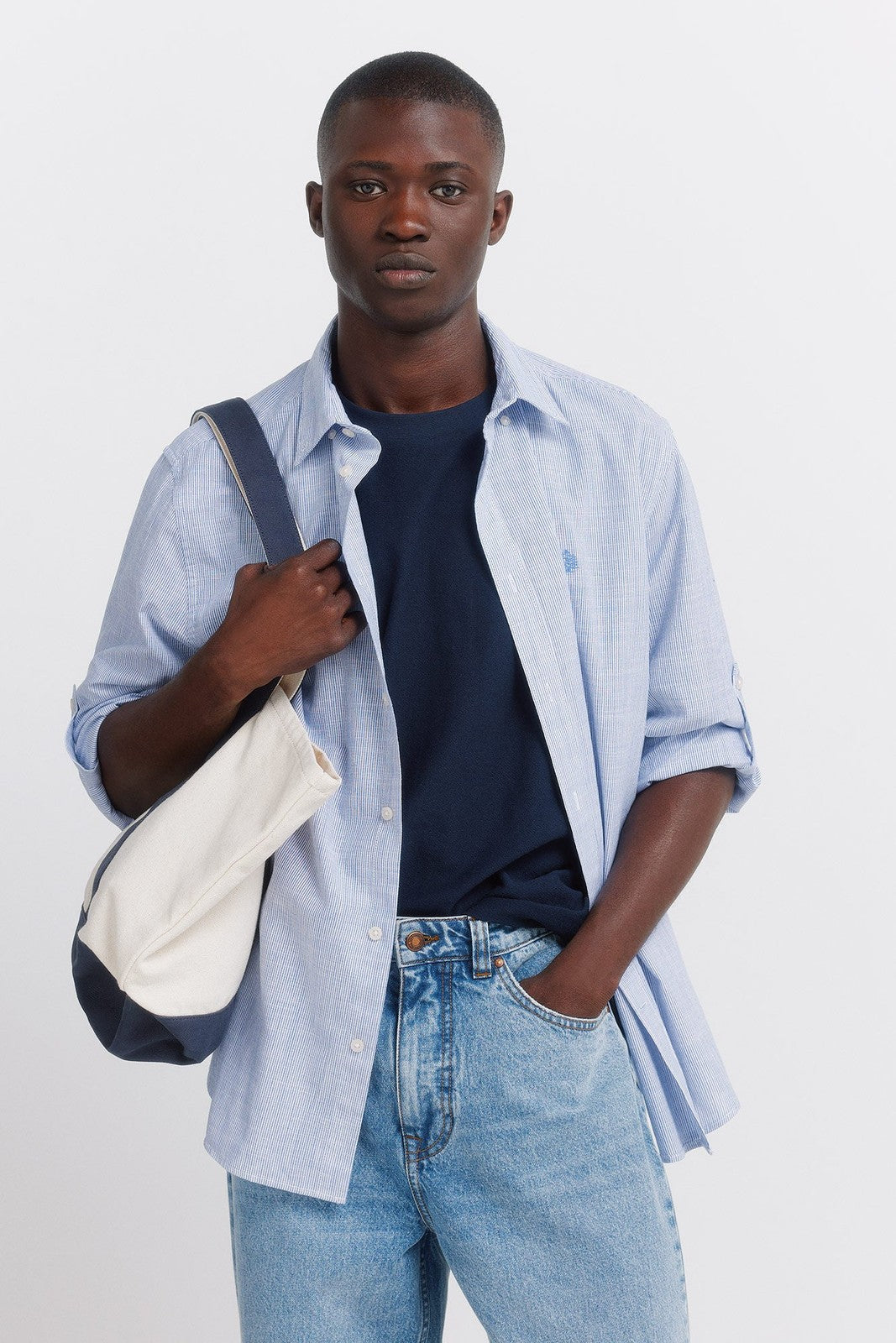 Lightweight Micro-Striped Shirt - Blue