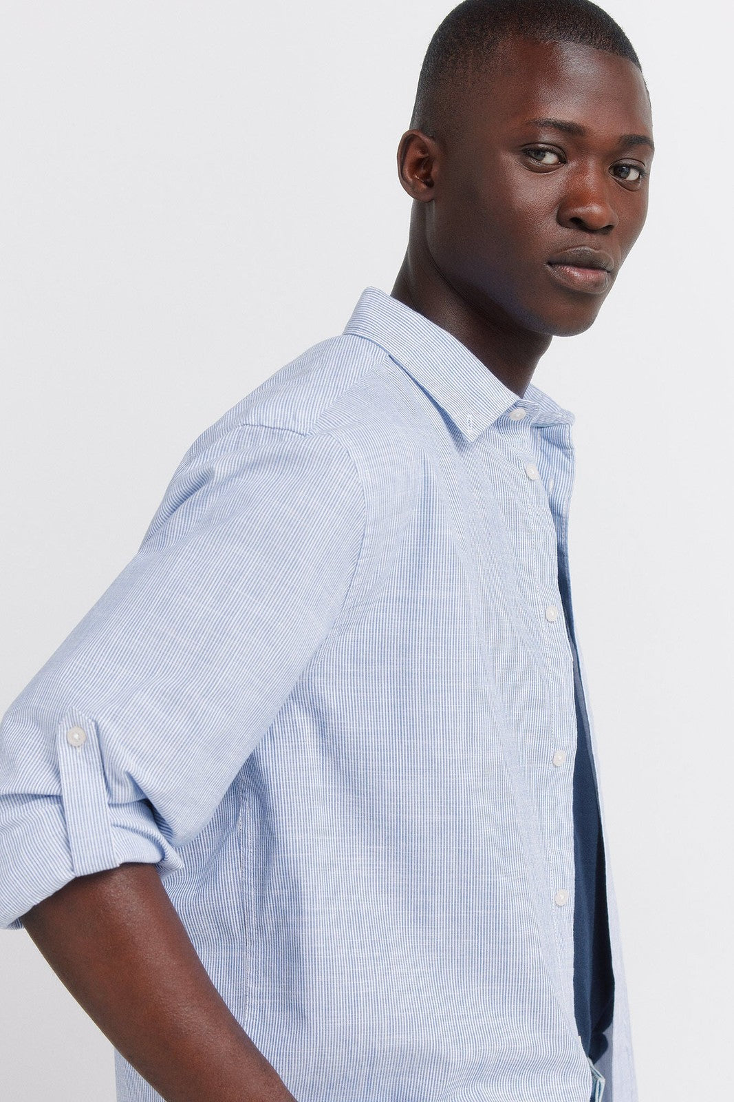 Lightweight Micro-Striped Shirt - Blue